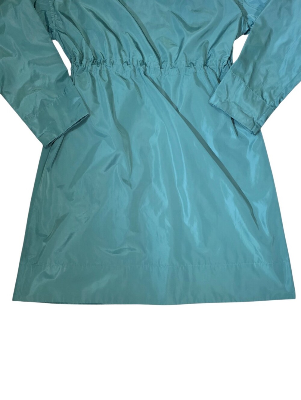 Open Edit Packable Teal Hooded Raincoat Jacket Full Length Size Small - Picture 6 of 7